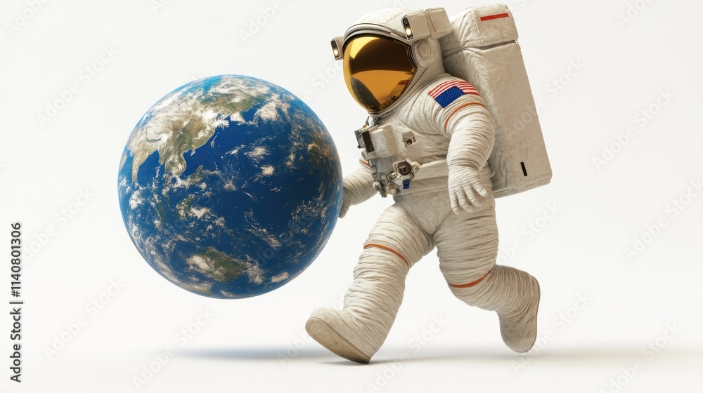 Aufkleber an astronaut carries a globe, symbolizing exploration and connection to earth.