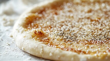 Close-Up of Pizza Crust with Sesame Seeds