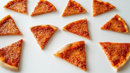 Slices of Pizza Arranged Neatly on a White Surface