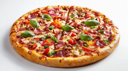 Delicious Hand-Tossed Pizza with Fresh Basil Garnish
