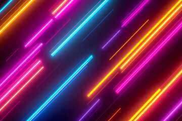 Obraz premium Vibrant neon light streaks on dark background in multicolor composition
