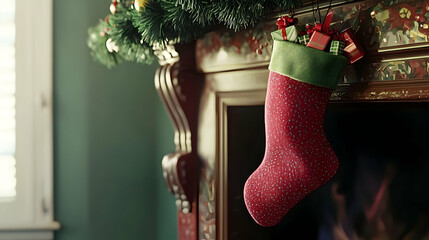 Christmas Stocking 3D Illustration Festive Gifts Fireplace