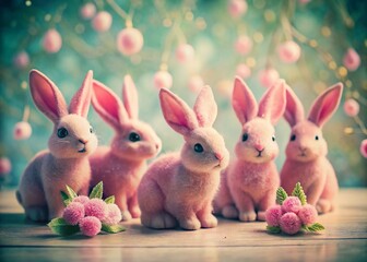 Vintage Pink Bunnies: Retro Photography, Cute Easter Rabbits, Pastel Spring, Adorable Animals