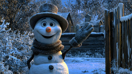 Obraz premium Friendly Winter Snowman 3D Illustration