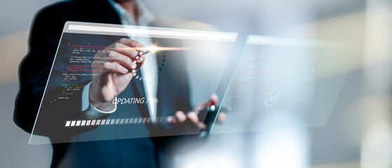 Update System Upgrade Software version technology concept on virtual screen. System software update...