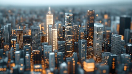 Connected digital nodes create a vibrant network above a city skyline at night, showcasing a serene light blue atmosphere