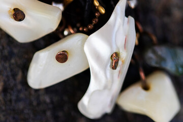 Nacre Mineral Jewelry Detail, Macro Photo. Close up.