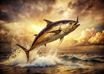 Fototapeta premium Vintage Strong Fish Photo: Powerful Aquatic Life, Retro Fishing, Ocean Wildlife, Old Photo Style