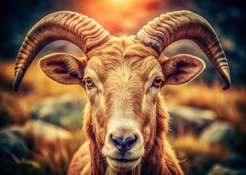 Vintage Style Horned Animal Photography: Majestic Bulls, Goats, and Rams