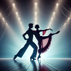 scenic view of a silhouette of a couple performing a dance pose