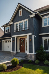 Obraz premium Two-Story House with Gray Siding and White Trim