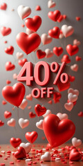 40 Percent Off romantic Valentine's Day Banner. 40% off. Valentine's Day discount, sale
