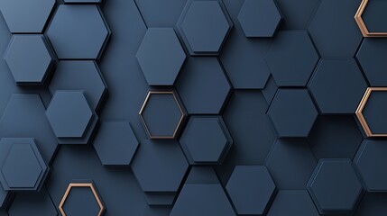 This abstract background features a hexagonal pattern enhanced by a glowing blue light, ideal for technology and science themes with ample copy space