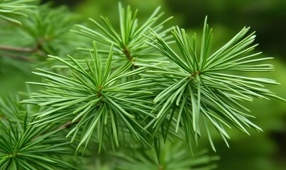 Fototapeta premium Green pine needles close-up, showcasing vibrant foliage and intricate needle structure
