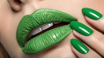 Vibrant Green lips Makeup design
