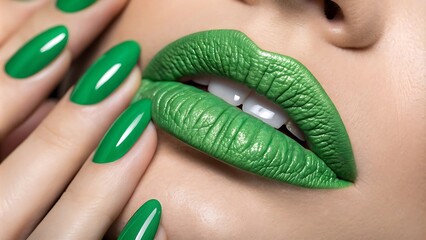 Vibrant Green lips Makeup design