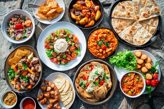 Delicious array of global cuisine offering vibrant flavors and fresh ingredients for a daring feast