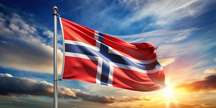 Waving Norwegian Flag, Colorful Norway Flag Image,  Patriotic Norway Banner,  Red White Blue Flag, Scandinavian Flag Photo