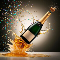 Fototapeta premium Champagne Bottle Popping with Golden Splash
