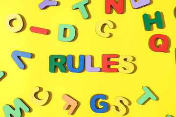 Word RULES with letters on yellow background