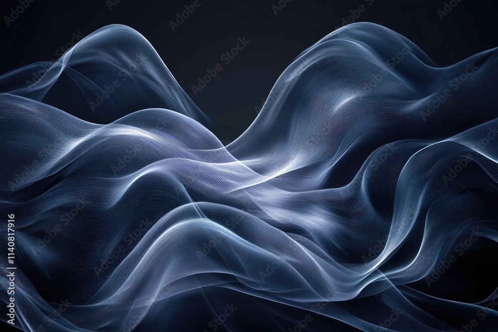 Poster abstract blue wavy lines flowing on dark background