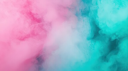 Fototapeta premium A vibrant blend of pink and teal smoke creates a dreamy, ethereal atmosphere, perfect for artistic and creative designs.