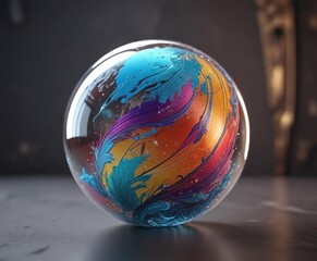 Isolated blown glass orb with intricate paper details, textured, detailed, ornate
