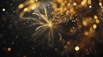 Fototapeta premium HAPPY NEW YEAR 2025 - Festive silvester New Year's Eve Party background, Golden fireworks in the dark black night