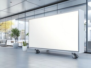 Mobile trade show booth mockup featuring a billet press wall with a blank banner