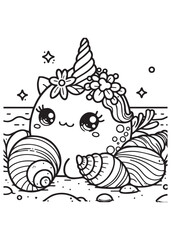 Coloring page cute shells in sand beach 