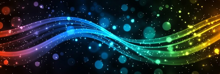 Colorful Wave Abstract Background - Abstract art, vibrant colors, flowing lines, bokeh effect, energy concept. Symbolizes movement, light, creativity, joy, and technology.