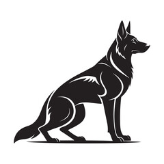 German Shepherd Silhouette Vector in a alert and guarding in a strong pose on white background
