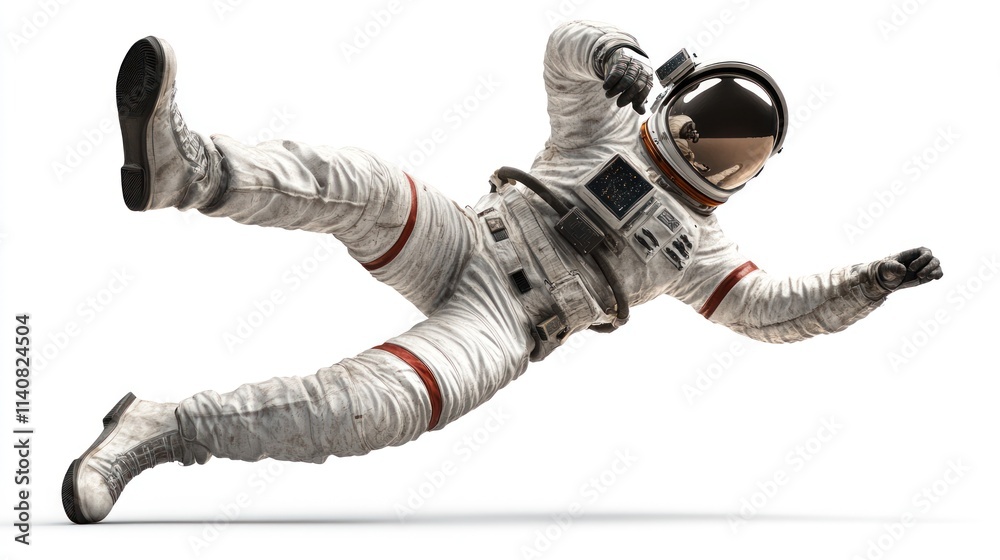 Poster an astronaut in a spacesuit appears to be floating or falling in a zero-gravity environment.