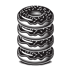 Donut Stack Silhouette Vector Illustration, Solid White Background.