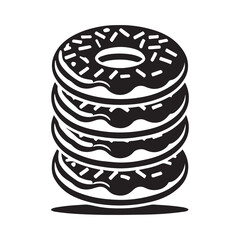 Donut Stack Silhouette Vector Illustration, Solid White Background.