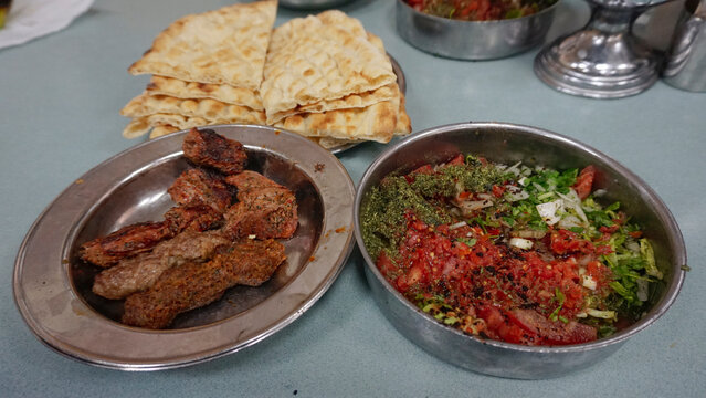 Traditional Turkish Kusleme (K&uuml;şleme) Kebap with Salad and Bread
