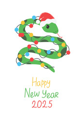 Chinese zodiac symbol of the year 2025, snake, chinese new year, greeting card 2025 vector illustration.