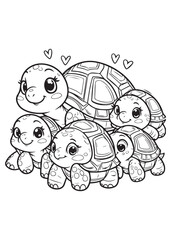 Coloring page turtle family happy