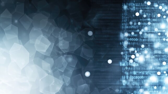 illustration of digital data transfer with binary code and glowing dots, featuring a cyber tech theme in a blue and black color scheme - Powered by Adobe