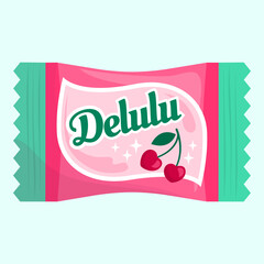 Wrapped cherry flavor candy as metaphor for delulu