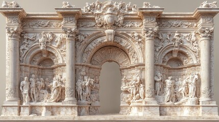Naklejka premium Ornate marble archway, detailed sculptures.