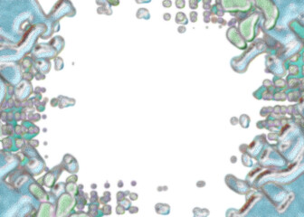 An abstract transparent psychedelic wavy splatter vignette design element overlay.