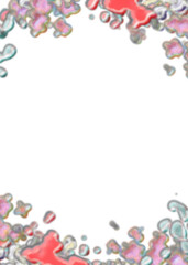 An abstract transparent psychedelic wavy splatter vignette design element overlay.