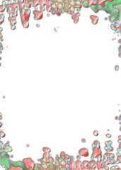 An abstract transparent psychedelic wavy splatter vignette design element overlay.