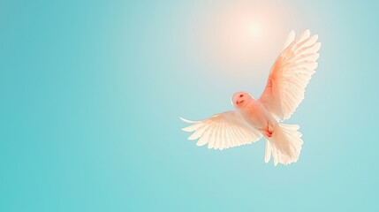 Fototapeta premium A serene white bird soaring against a soft blue background.