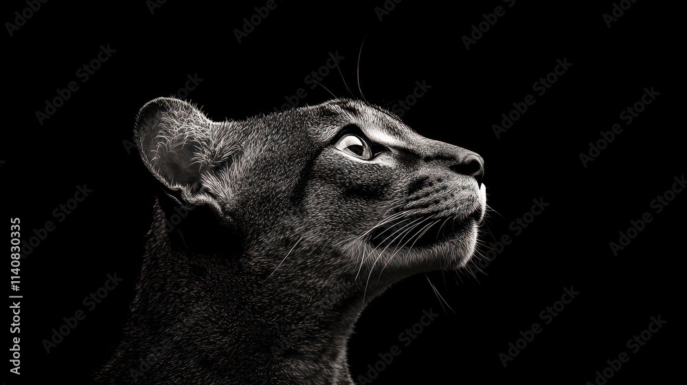 Poster a close-up profile of a panther against a dark background, highlighting its features.