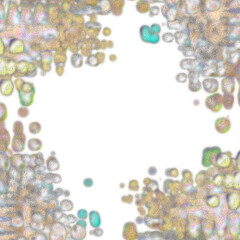 An abstract transparent psychedelic wavy splatter vignette design element overlay.