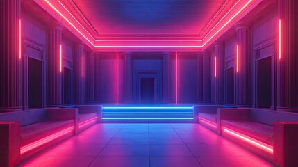Neon Retro Palace: A Futuristic Synthwave Interior