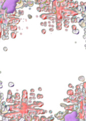 An abstract transparent psychedelic wavy splatter vignette design element overlay.