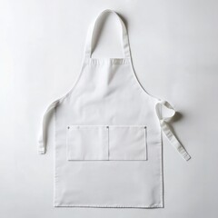 A classic white apron with a clean design and adjustable neck strap on a white background 